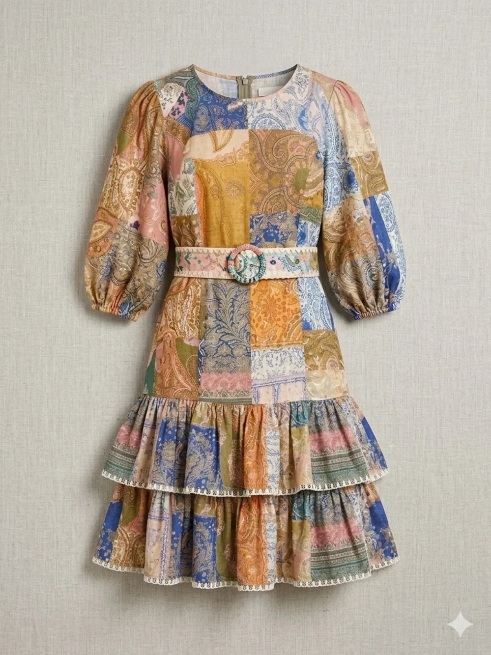 Style Zimmerman Peekskill Patchwork Tiered Mini Dress in Multicolor - Picture 2 of 7